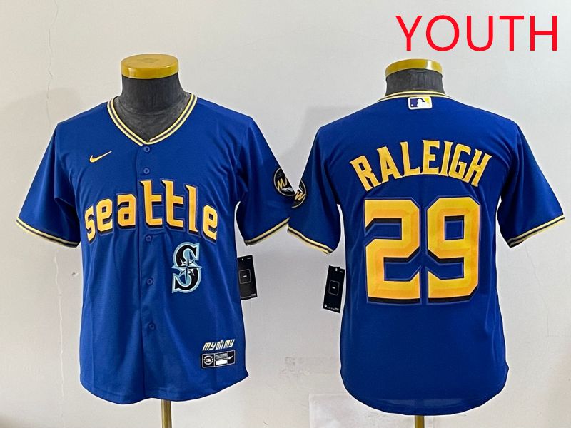 Youth Seattle Mariners #29 Raleigh Blue City Edition 2025 Nike MLB Jersey style 8